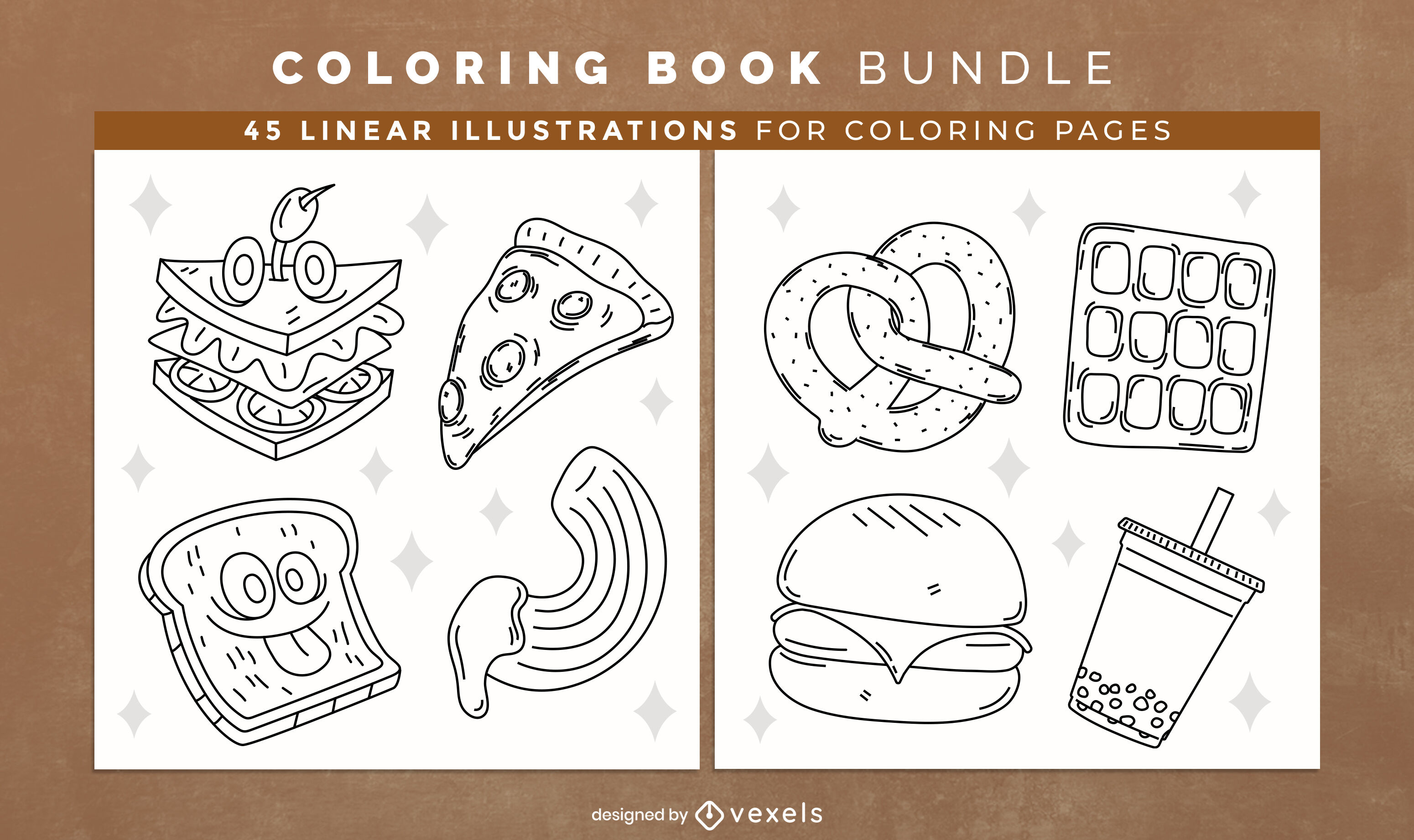 Fast food coloring book design pages vector download