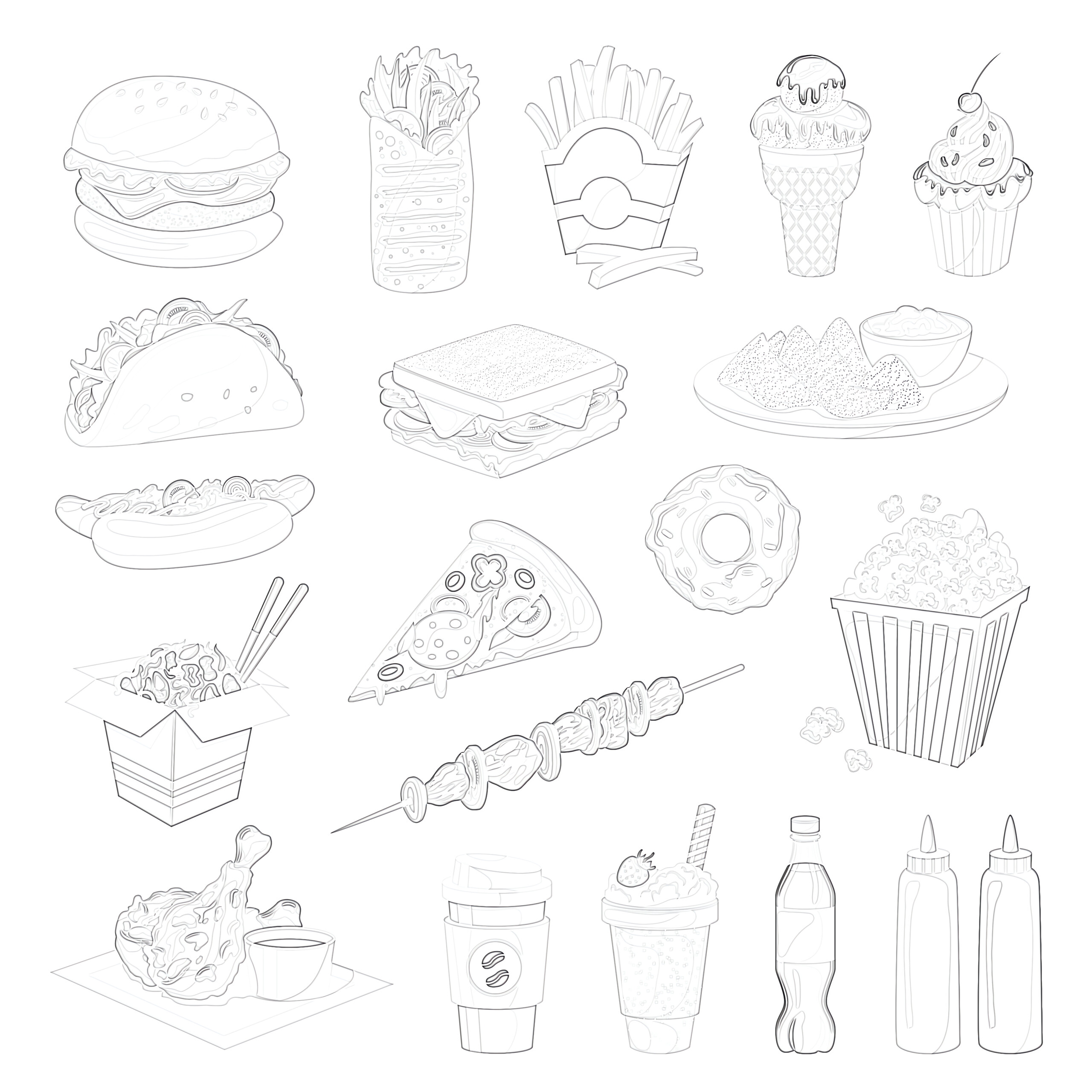 Fast food coloring page