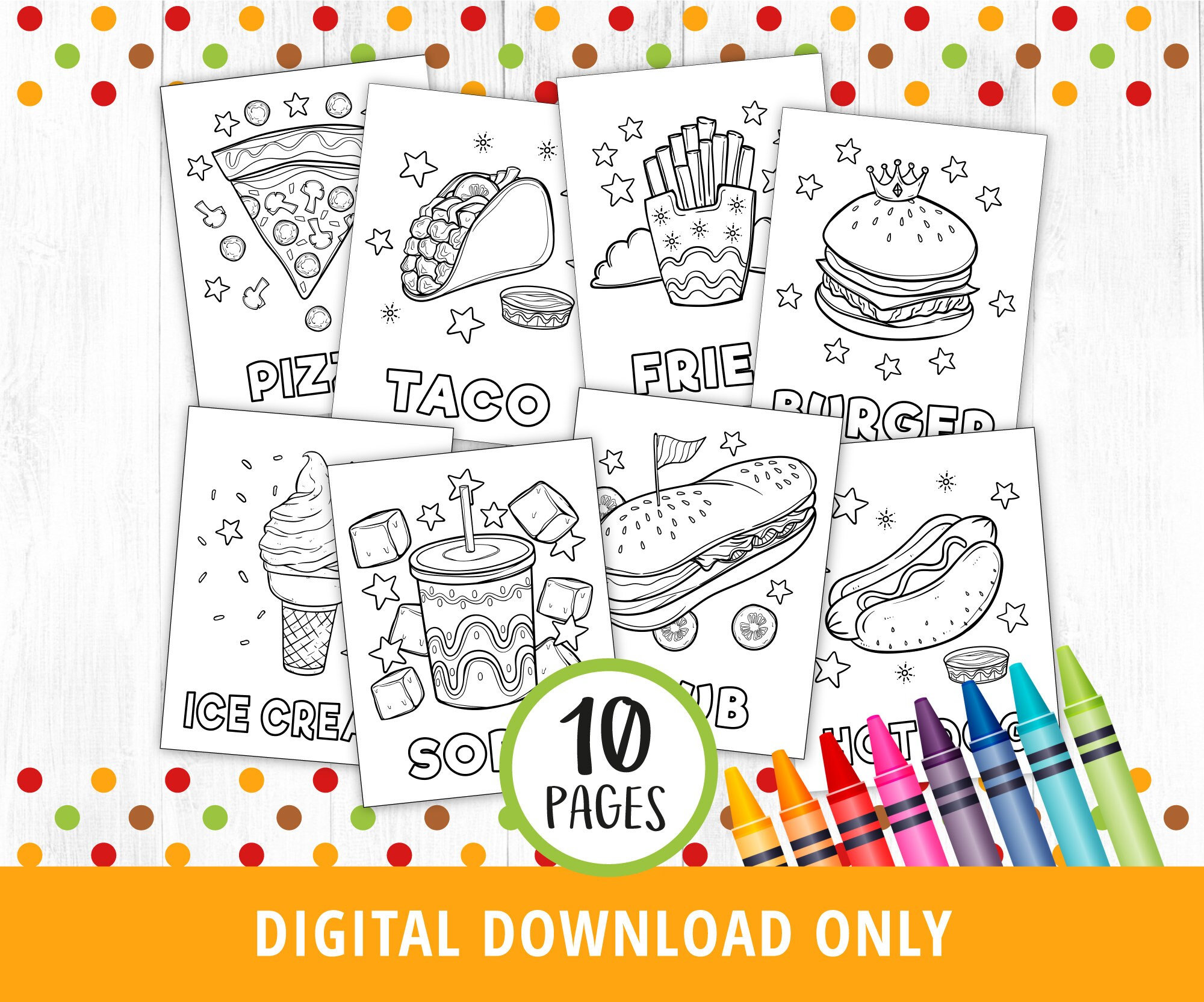 Fast food coloring pages food coloring pages printable coloring pages junk food burger hot dog pizza ice cream soda taco digital