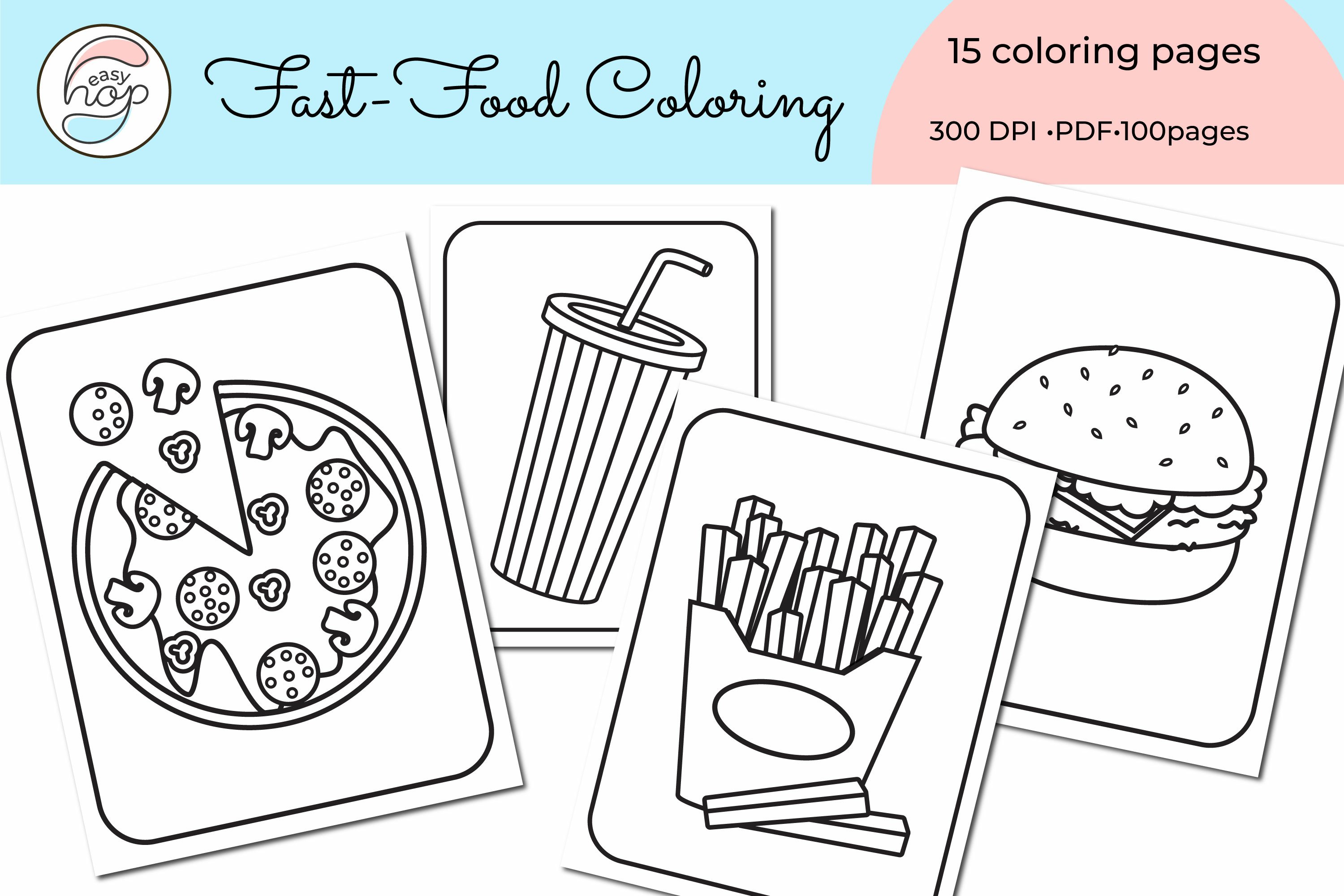 Fast food coloring pages set