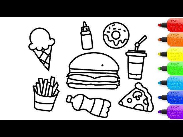 How to draw doughnut junk food coloring page for kids i learn coloring book with doughnut junk food
