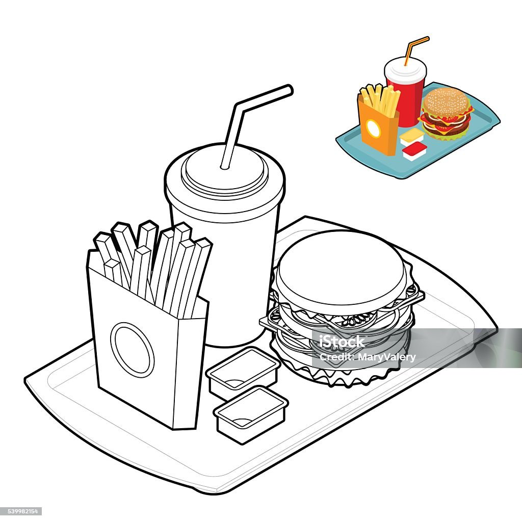 Fast food coloring book food in linear style stock illustration
