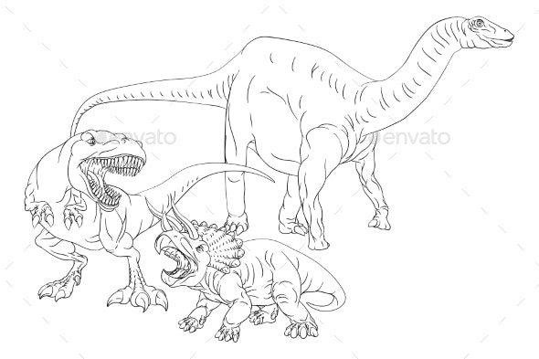 Coloring book page dinosaurs in outline vectors