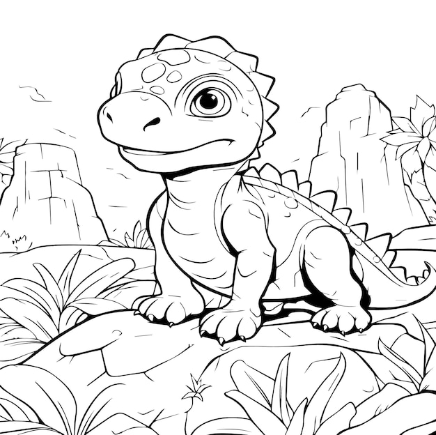 Premium vector coloring page for kids tiny dinosaurs