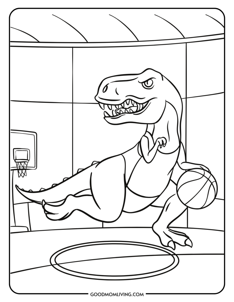 T rex coloring page printables free for kids