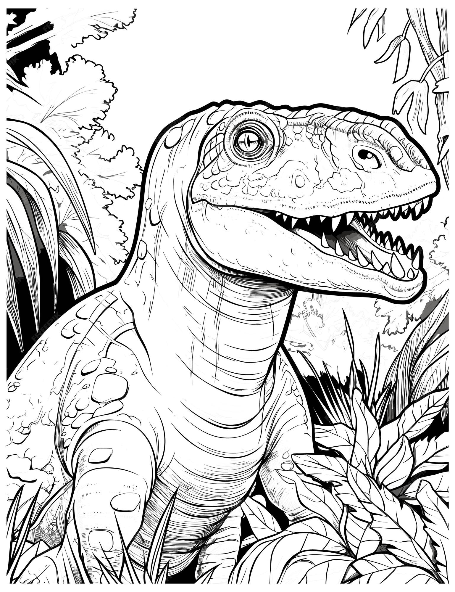 Premium vector a dinosaur in the jungle coloring pages