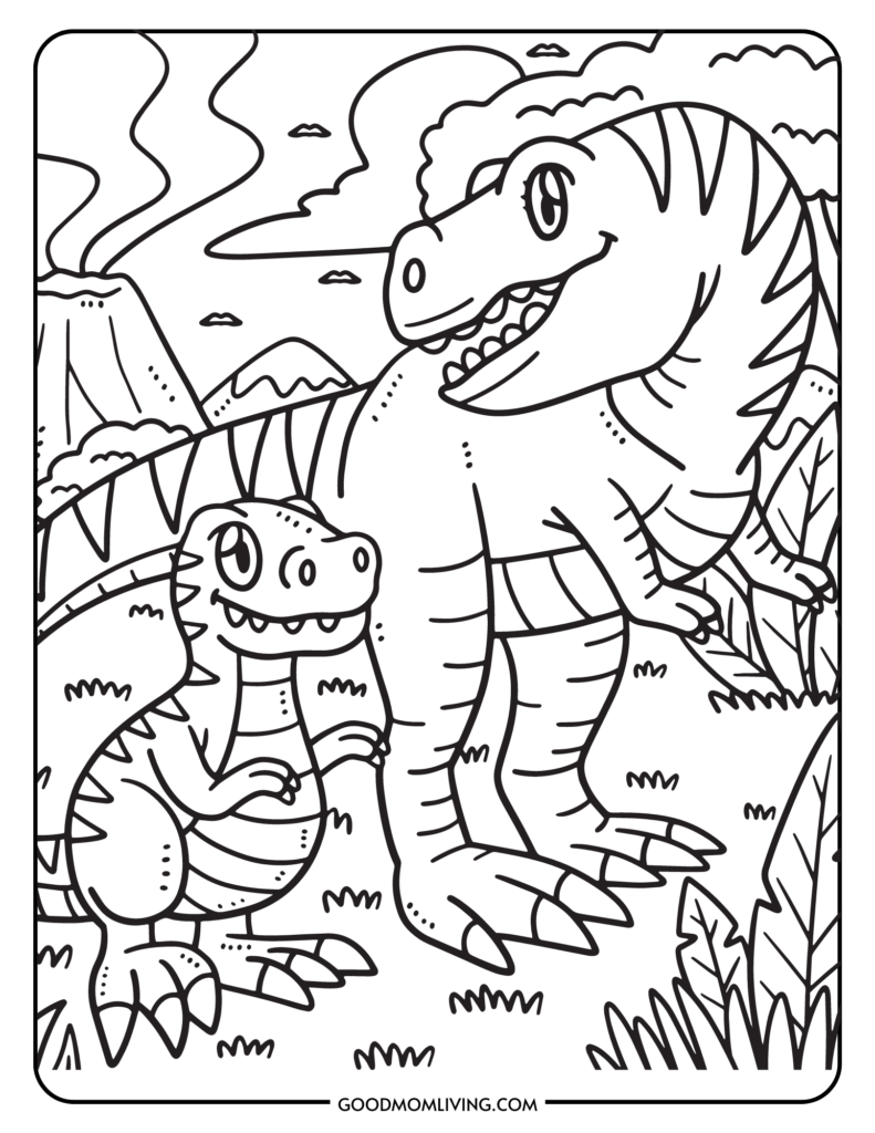 T rex coloring page printables free for kids