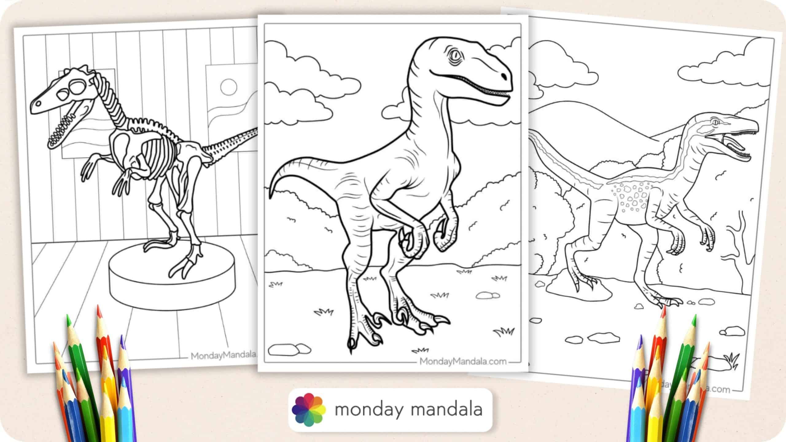 Velociraptor coloring pages free pdf printables