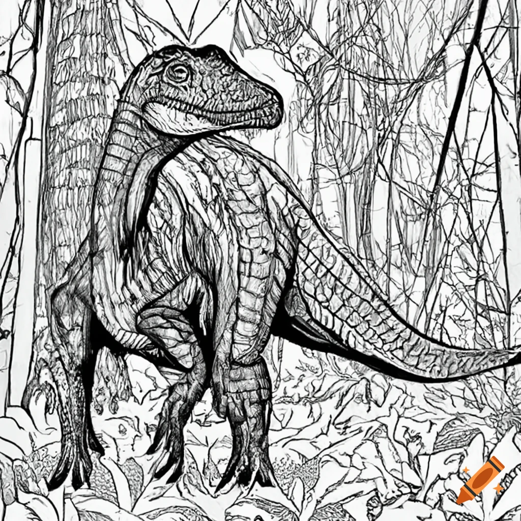 Dinosuarus wild forest coloring page on