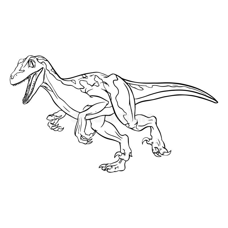 Velociraptor dinosaur cartoon linear sketch for coloring book isolated on white background vector clipart stock vector