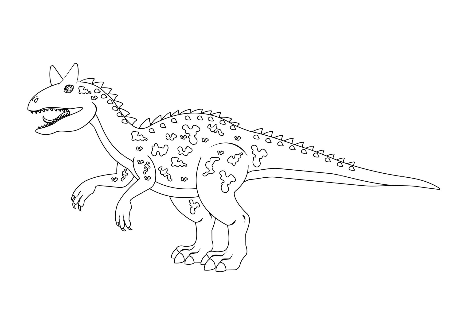 Premium vector black and white carnotaurus dinosaur cartoon character vector coloring page of a carnotaurus dinosaur