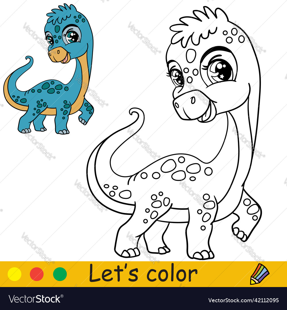 Cartoon cute dinosaur diplodocus coloring book vector image