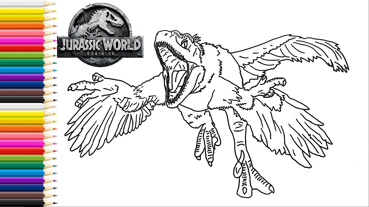 How to draw pyroraptor fro jurassic world doinion coloring pages with dinosaurs