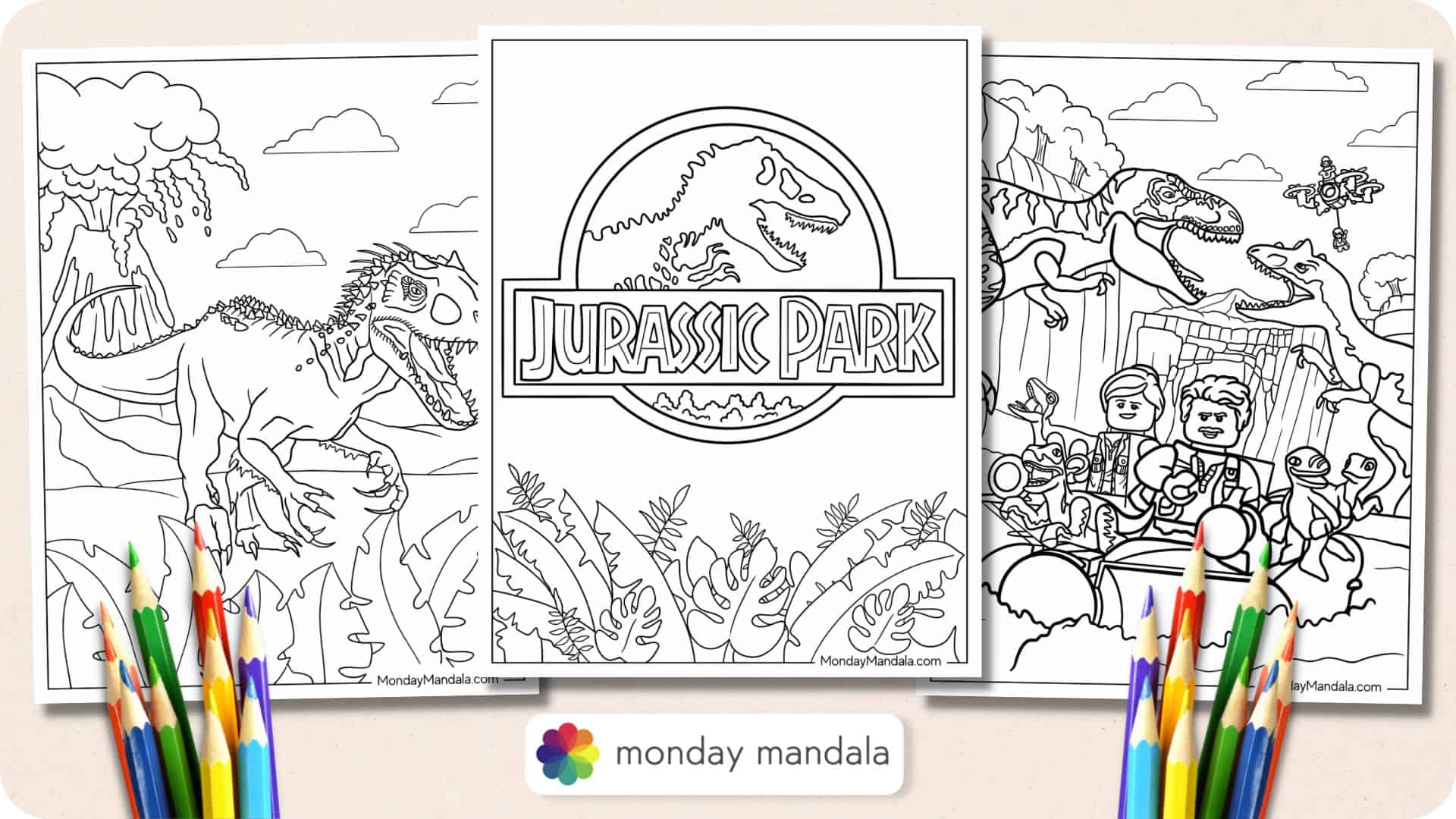 Jurassic park coloring pages free pdf printables