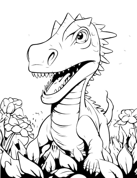 Premium vector dinosaur in jungle coloring pages and books for boys printable