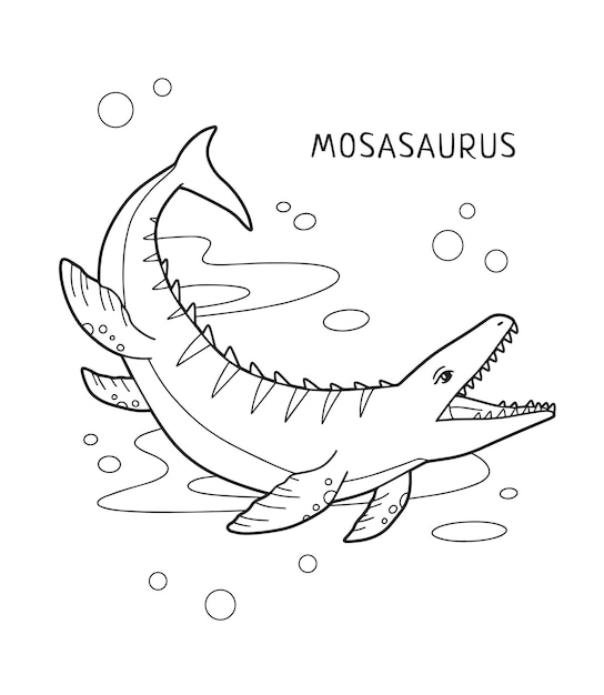 Premium vector mosasaurus dinosaur printable coloring page for kids