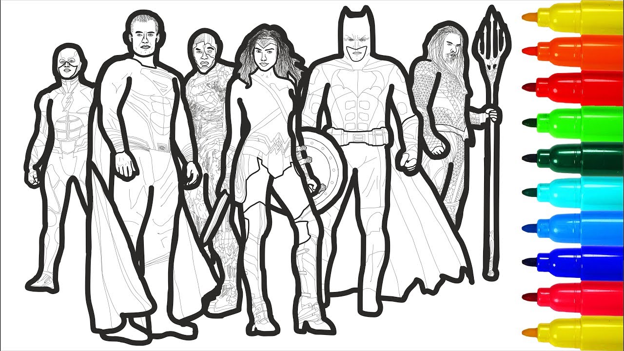 Justice league coloring pages with colored arkers for children justice league coloring pages