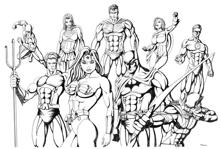 Coloring page of justice league heroes