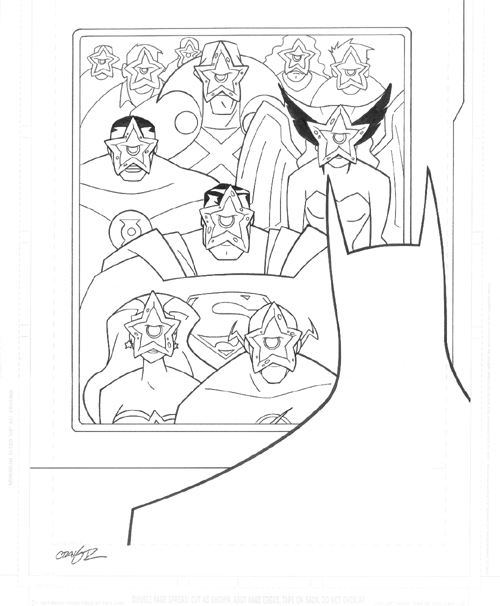 Justice league coloring book page in george tanners splash pages ic art gallery room