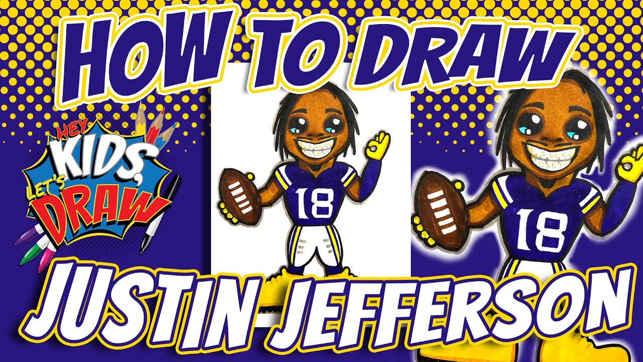 How to draw justin jefferson of the minnesota vikings for kids