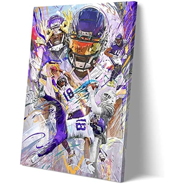 Football sports poster justin jefferson poster justin jefferson watercolor canvas wall decor lcvme xunframed sports outdoors