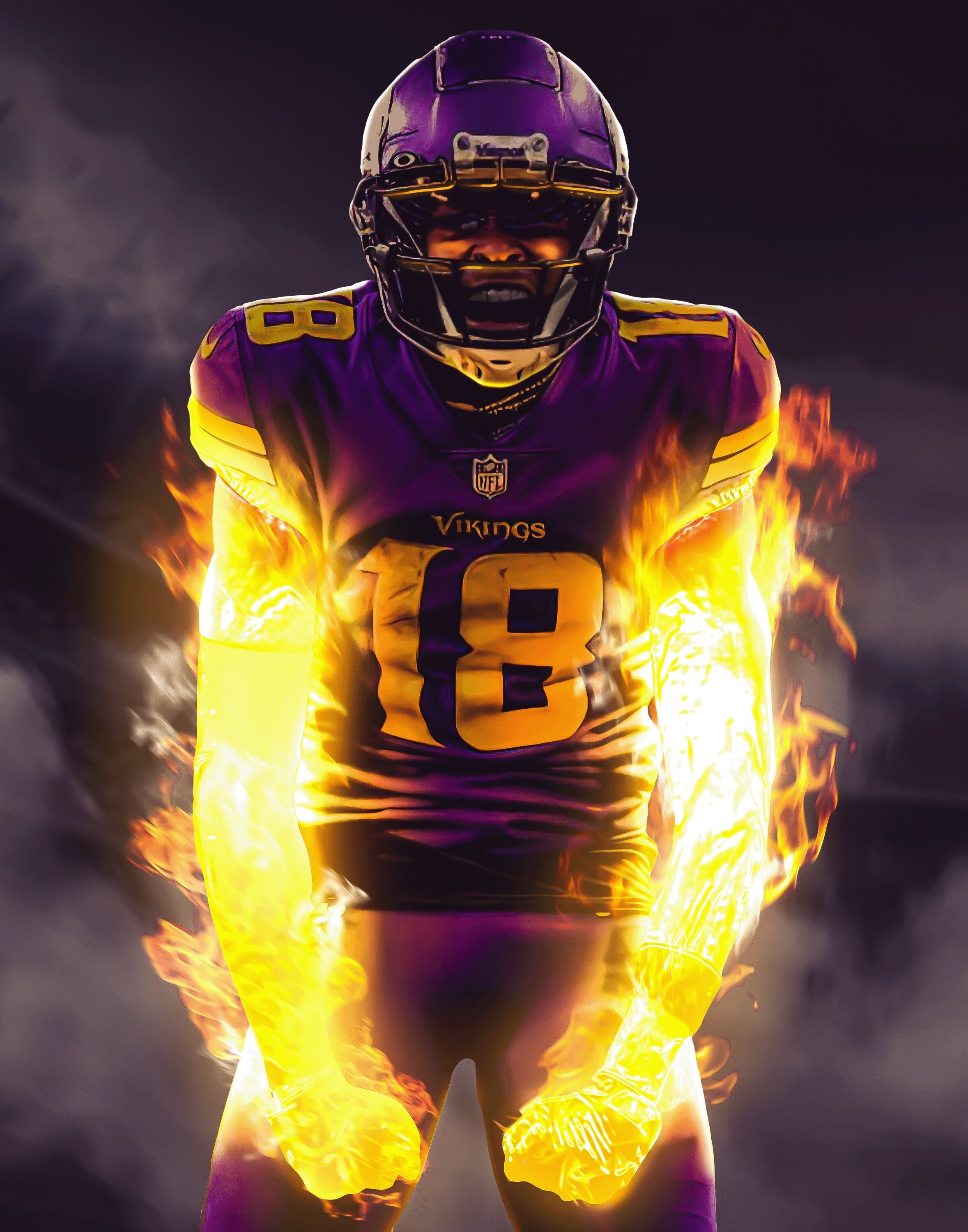 Justin jefferson flaming poster minnesota vikings offensive player of the year nfl poster man cave kids room