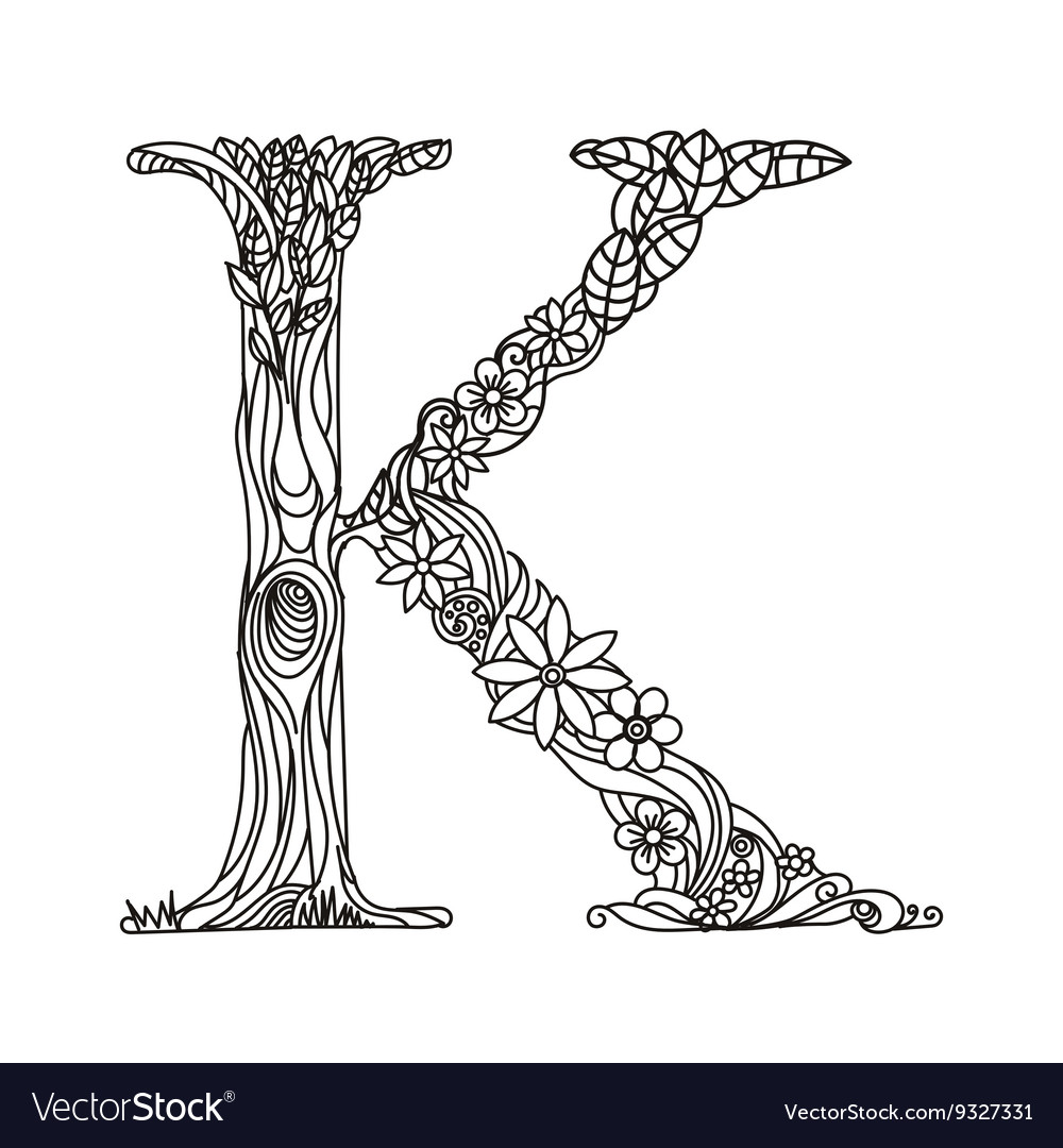 Letter k coloring book for adults royalty free vector image