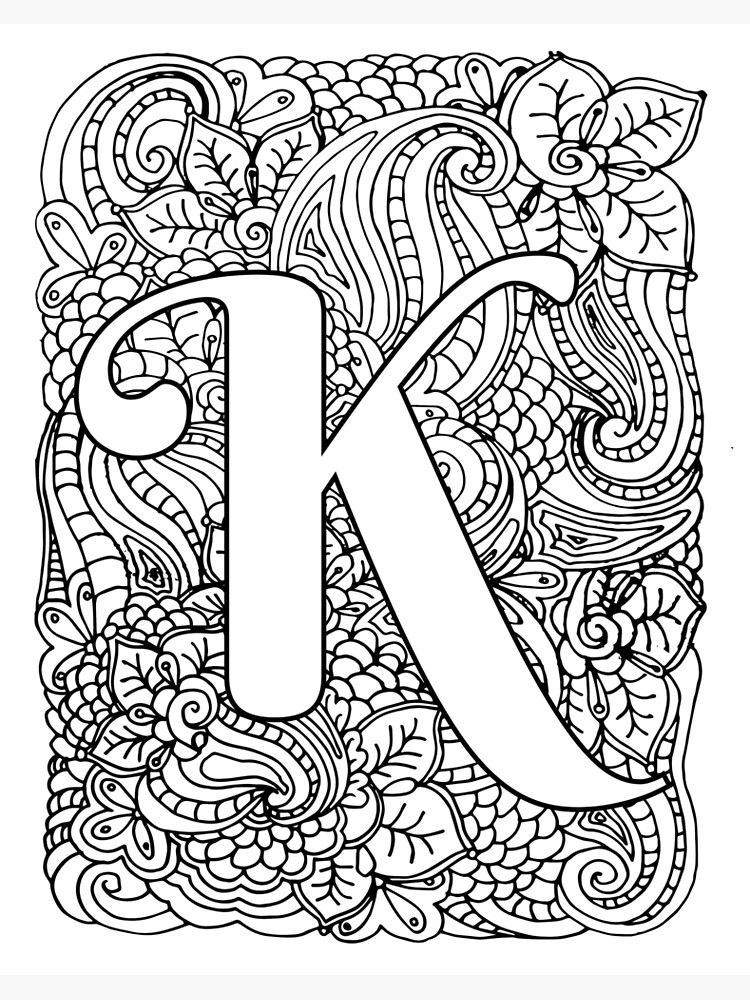 Adult coloring page monogram letter k art board print for sale by mamasweetea