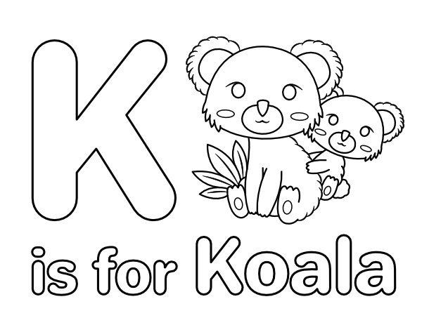 Printable k is for koala coloring page
