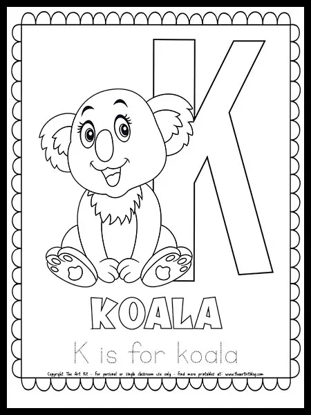 Letter k is for koala free printable coloring page â the art kit