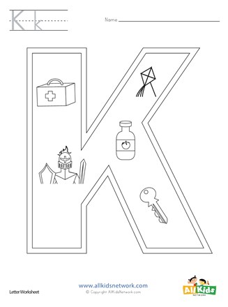 Letter k coloring page all kids network