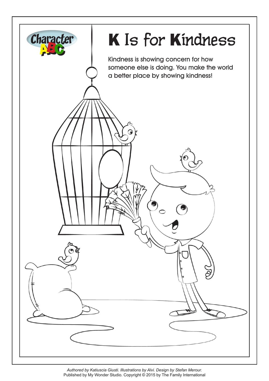 Coloring page character abc k is for kindness my wonder studio