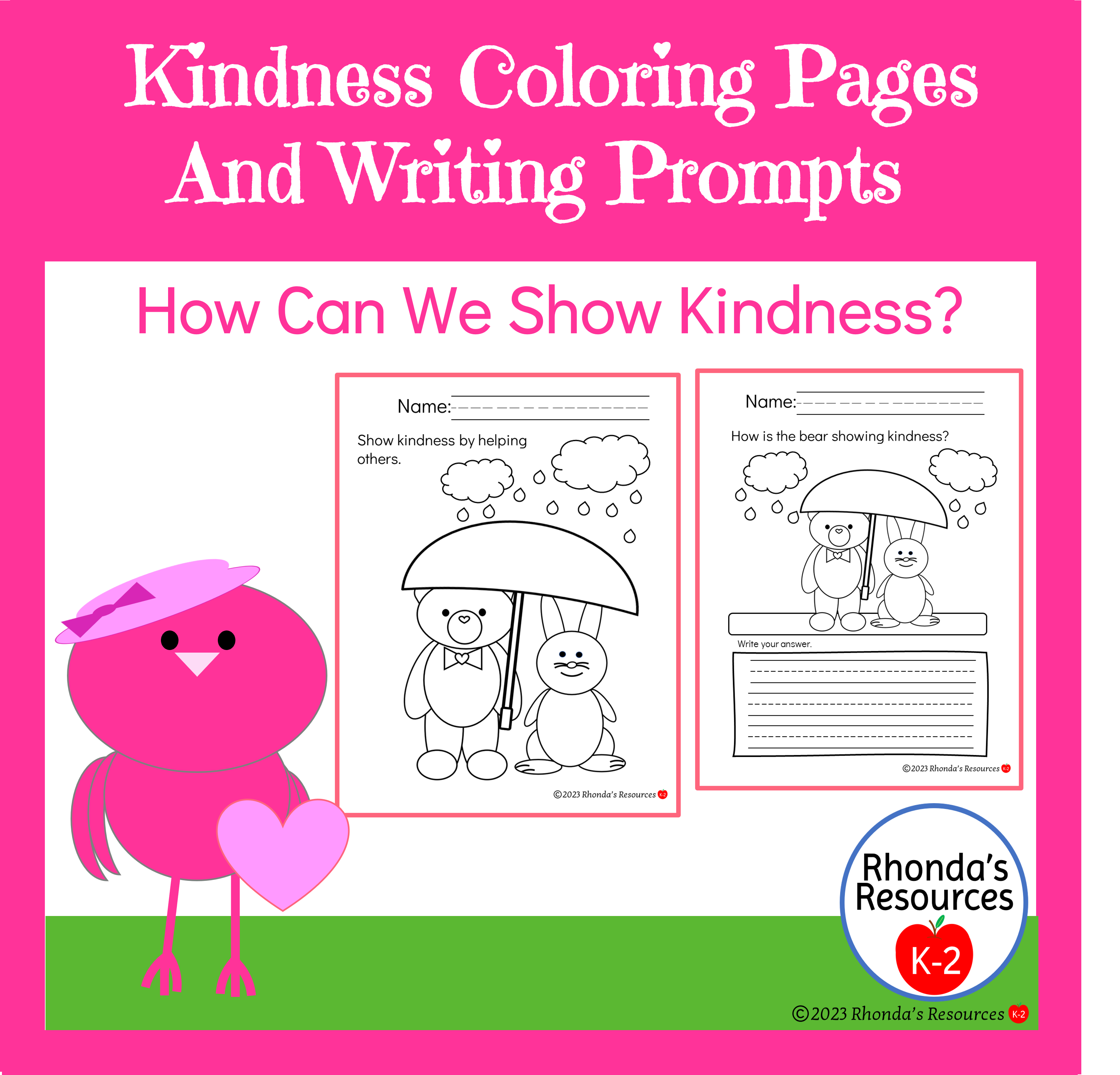 Kindness coloring pages and writing prompts made by teachers