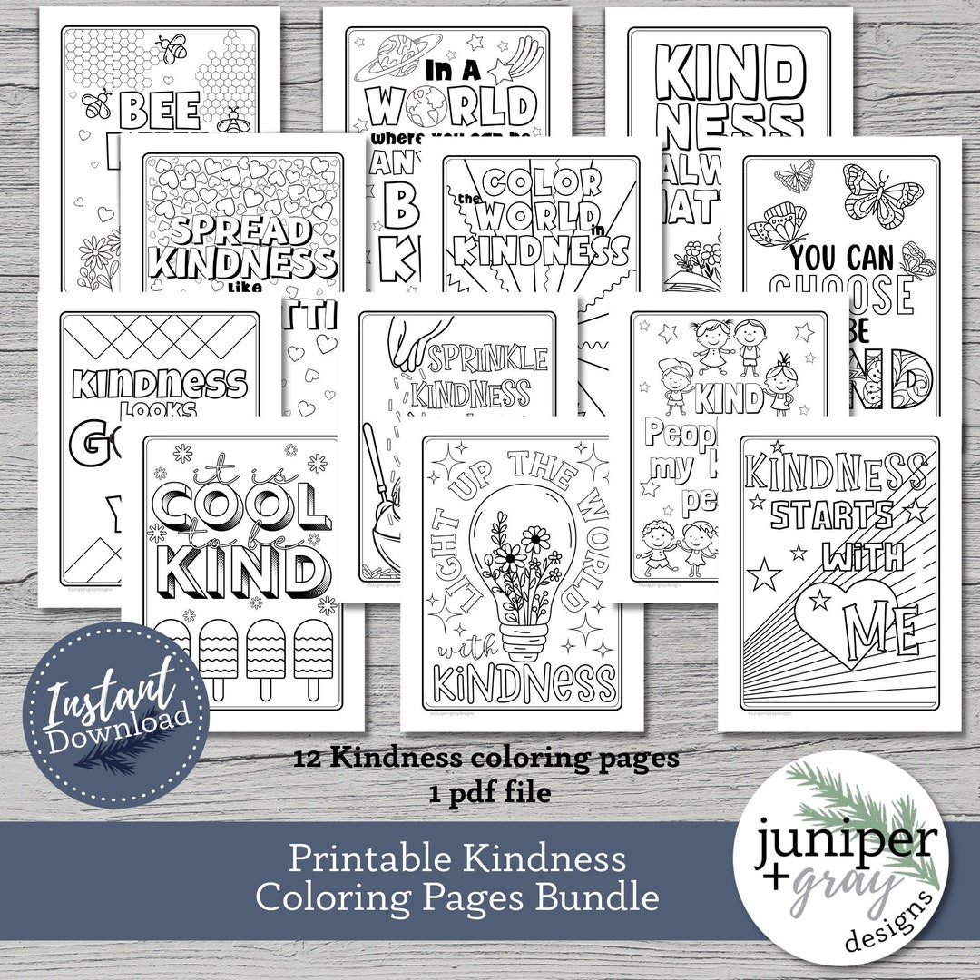 Printable kindness coloring pages bundle coloring page kindness printable bundle instant download pdf