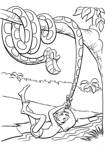 Mowgli plays with kaa coloring page free printable coloring pages