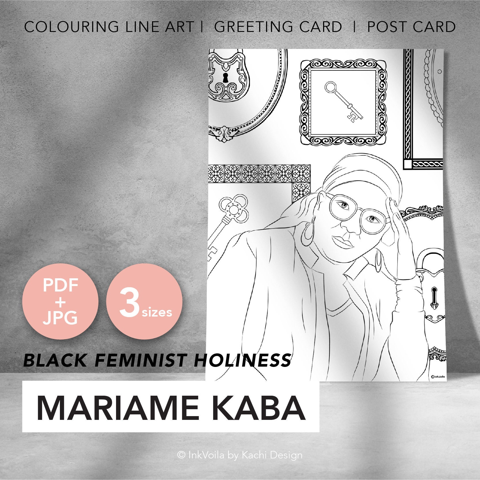 Mariame kaba colouring line art page digital pack colour your own print artwork download now