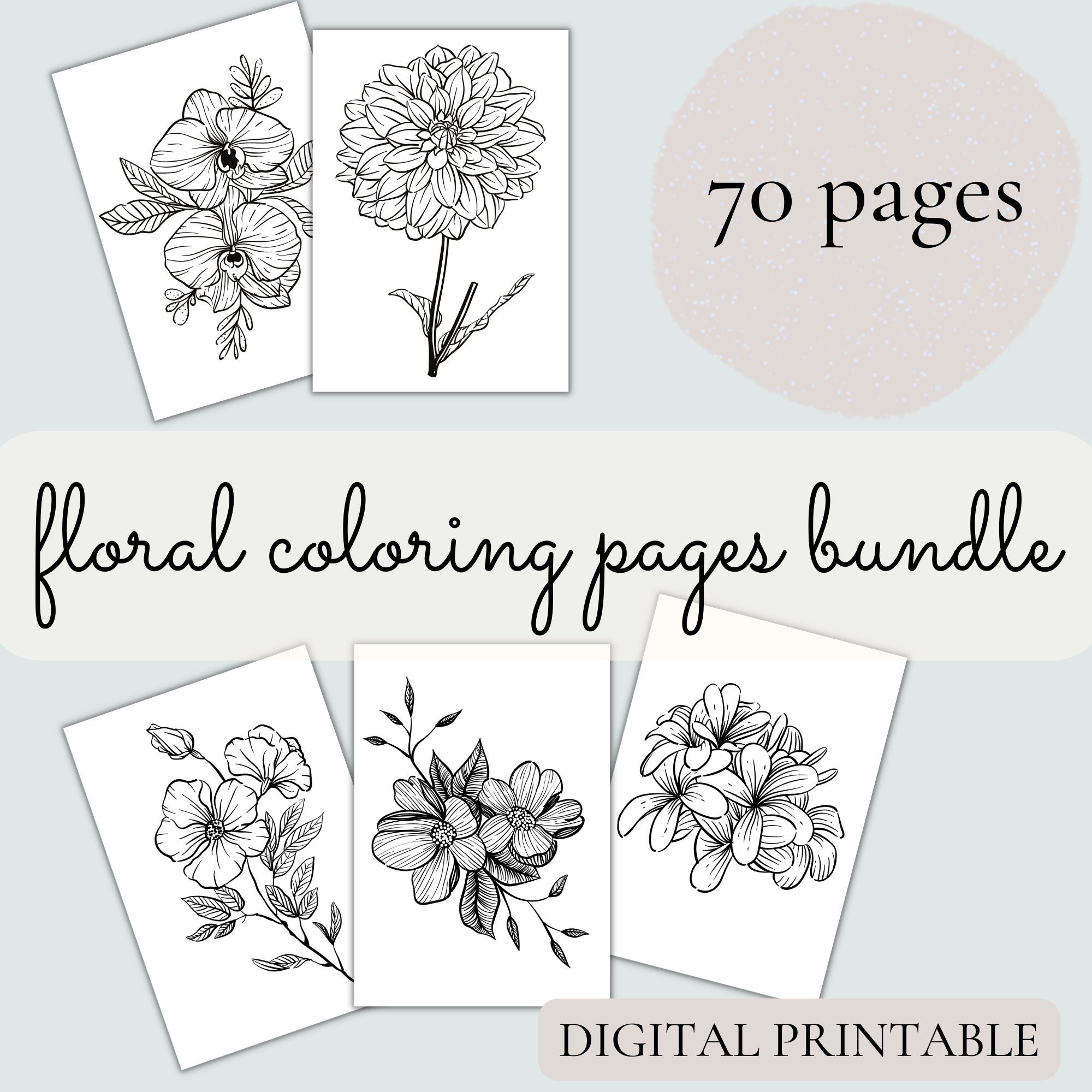 Floral colouring sheets pages bundle digital printable stationery a