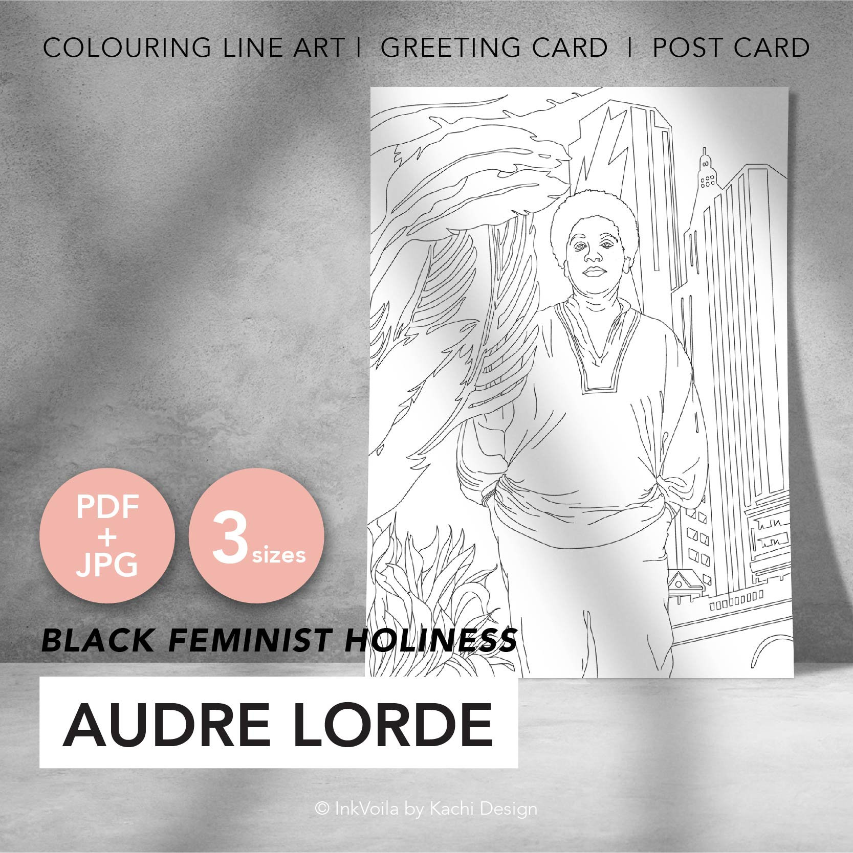 Audre lorde colouring line art page digital pack colour your own print artwor