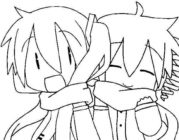 Miku and len with scarf coloring page