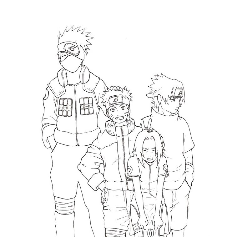 Coloring page of naruto sasuke sakura kakashi from naruto