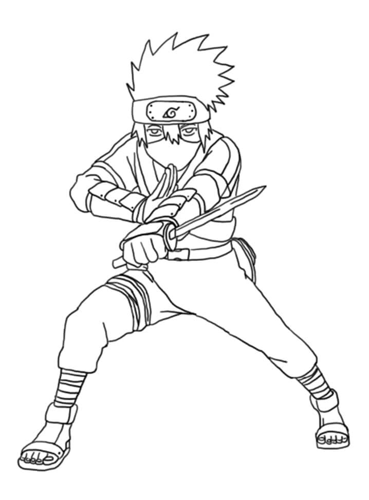 Little kakashi fighting coloring page