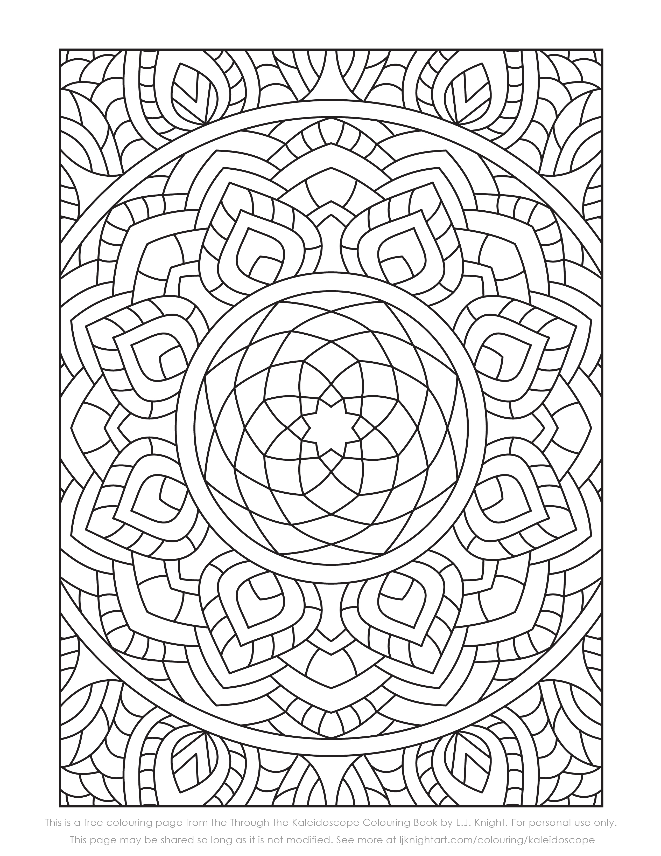 Free kaleidoscope colouring page download lj knight art