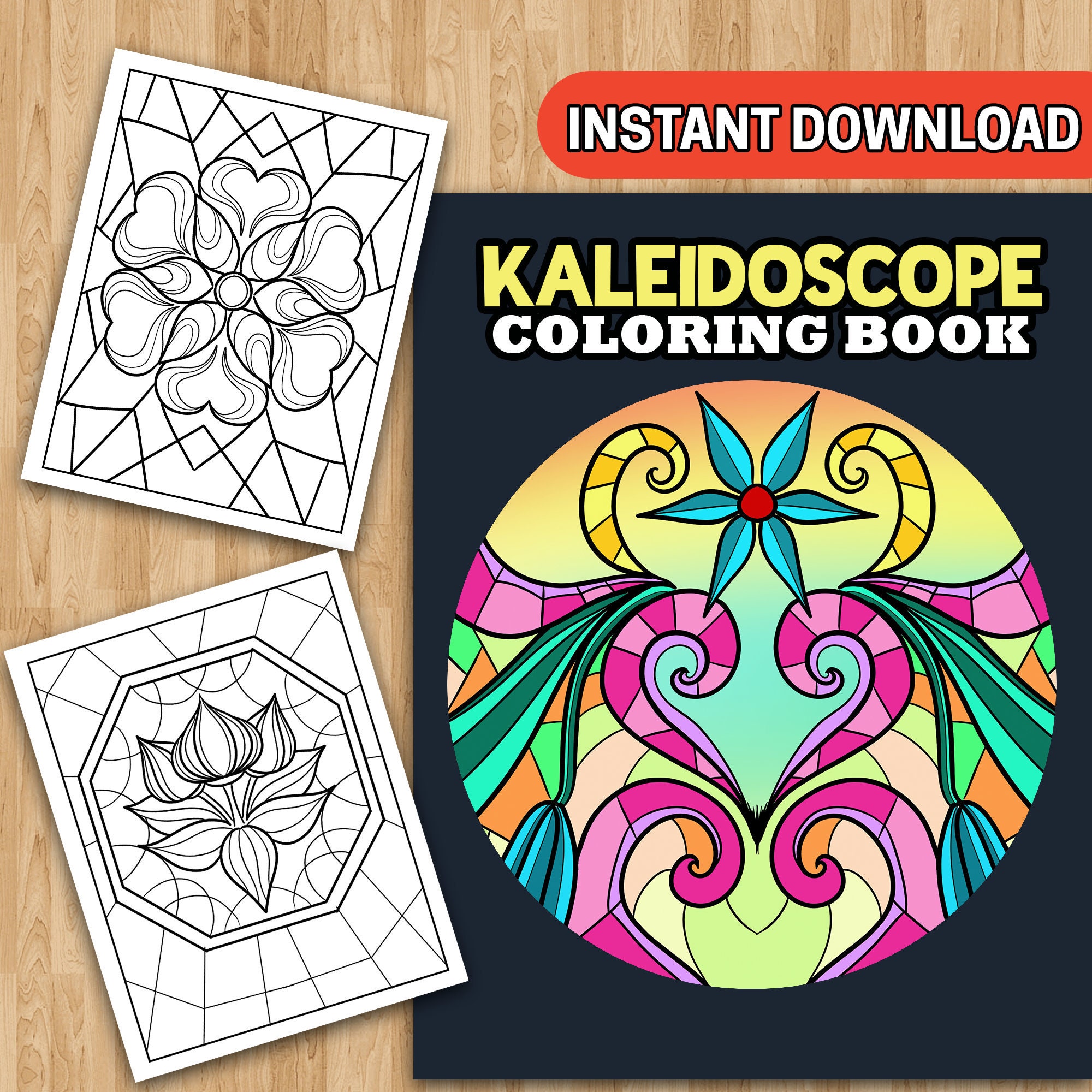 Best value kaleidoscope coloring pages stained glass coloring book printable coloring pages digital download art stress relief gift pdf