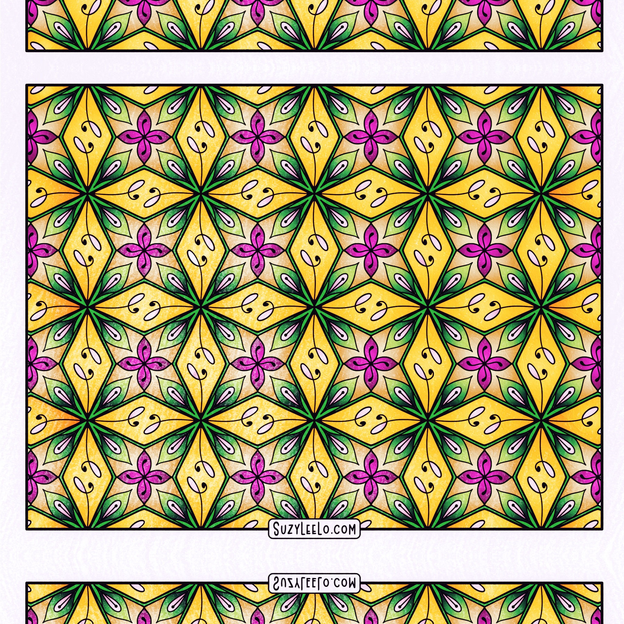 Geometric kaleidoscope pattern coloring page suzy leelo