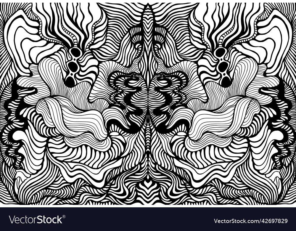 Kaleidoscope coloring page with many curly waves vector image