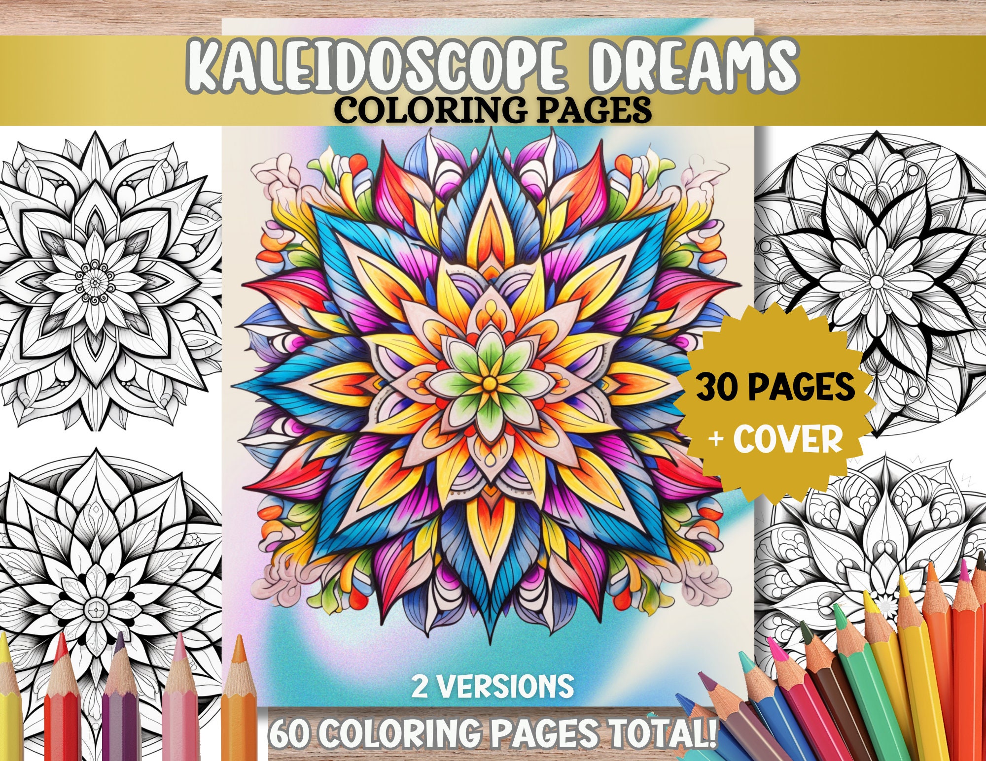 Kaleidoscope mandala coloring pages unique mandala coloring pages adult coloring book pdf printable instant download grayscale relaxing book