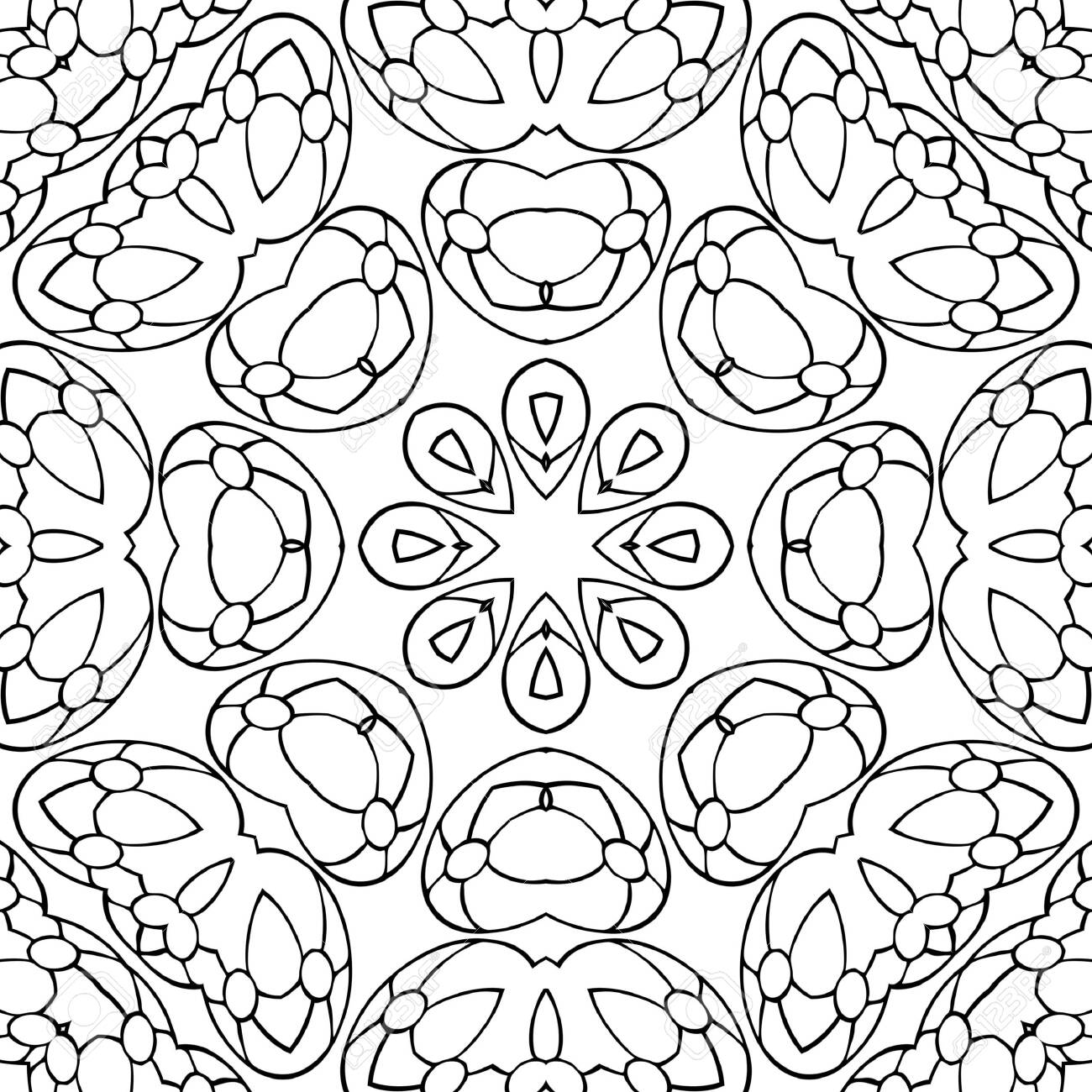 Geometric mandala coloring page for kids and adults seamless pattern relax ornament meditative drawing coloring book kaleidoscope template for design work stock photo picture and royalty free image image