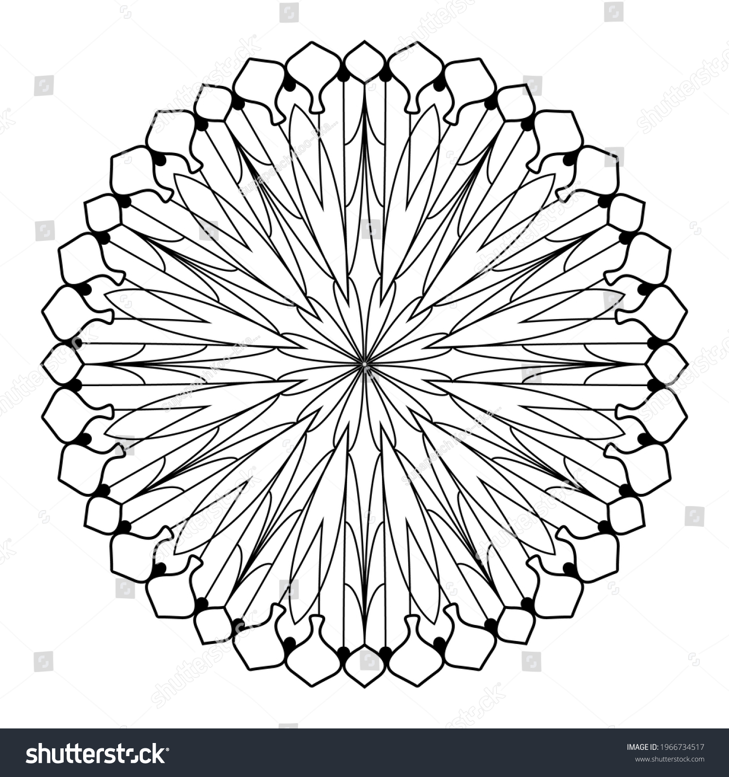 Easy mandala kaleidoscope coloring page on stock illustration