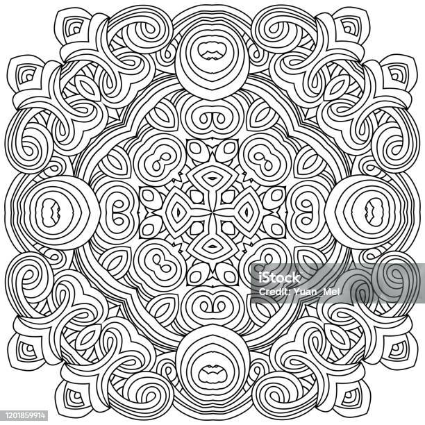 Geometric design square mosaic of a vector kaleidoscope diwali celebration a traditional indian symbol arabesque vector coloring page coloring book contour stock illustration
