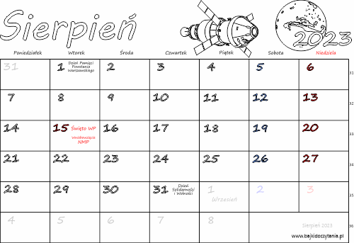 Kalendarz do druku sierpieå â edukacyjne bajki do czytania